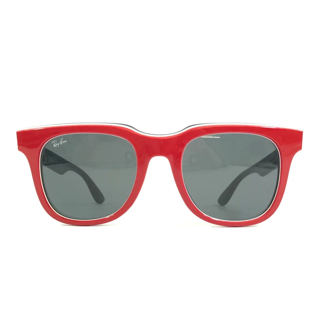 Ray-Ban Sunglasses RB4368 6520/87 Jeffrey Red White Black Frames w/ Gray Lenses
